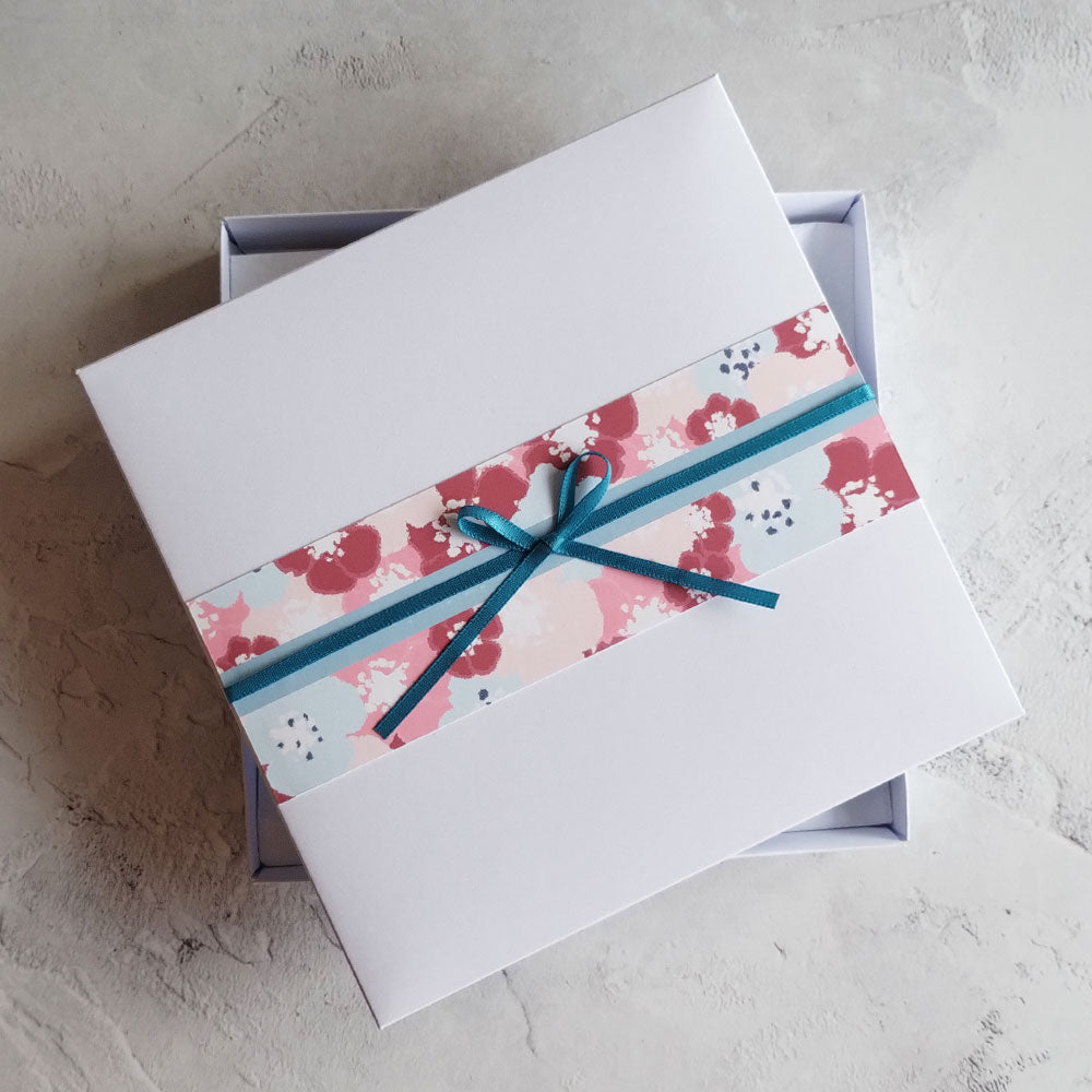 Floral Handmade Birthday greeting card gift box- blossoms aqua design