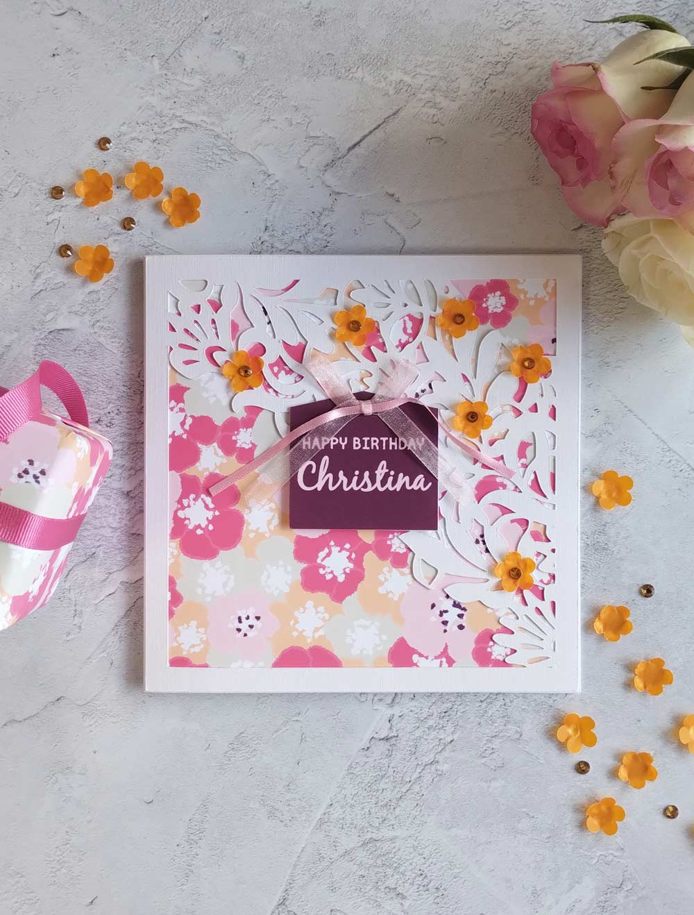Floral Handmade Birthday greeting card - blossoms summer design