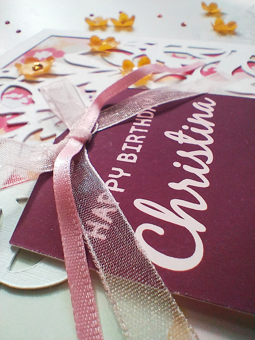 Floral Handmade Birthday greeting card zoom- blossoms summer design