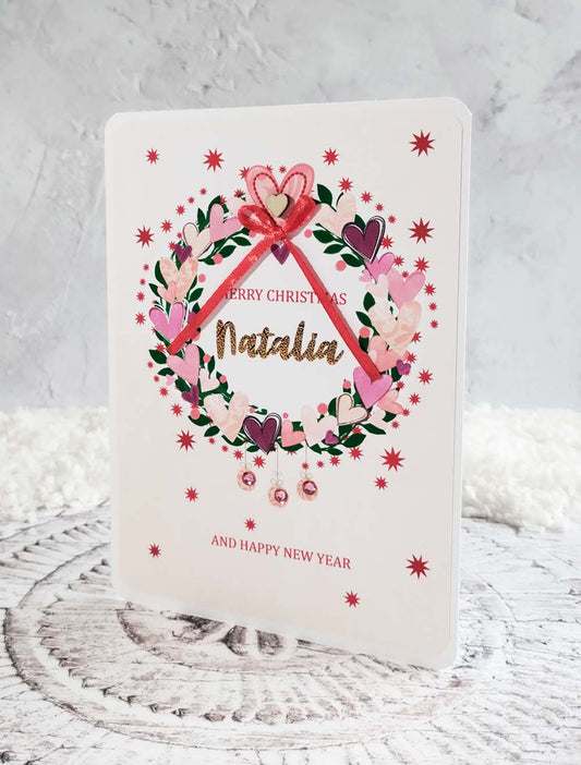 Personalised Heart Wreath Christmas Card