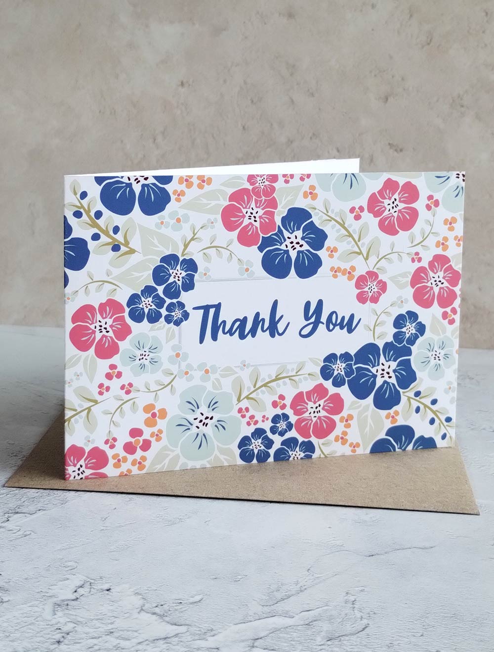 Deep Blue floral thank you card taken from the set of 4 floral thank you cards - Pack 1