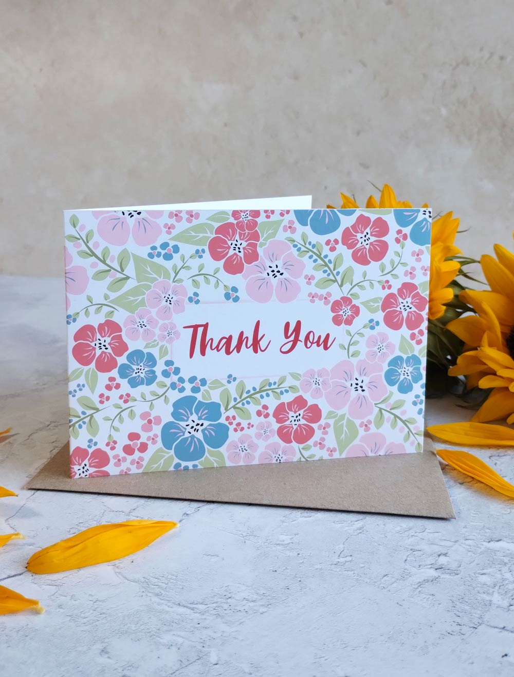 Coral floral thank you card taken from the set of 4 floral thank you cards - Pack 2