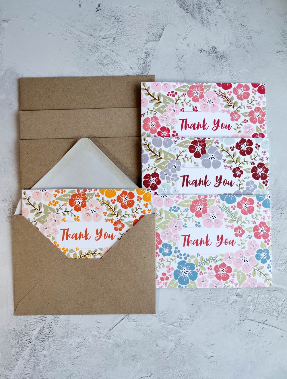 Set of 4 floral thank you cards with recycled envelopes - Pack 2