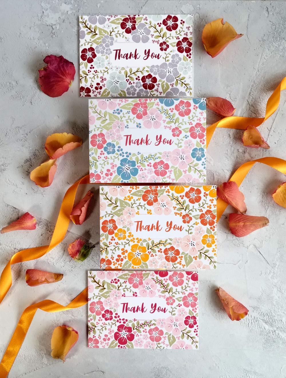 Set of 4 Floral thank you cards  - Pack 2