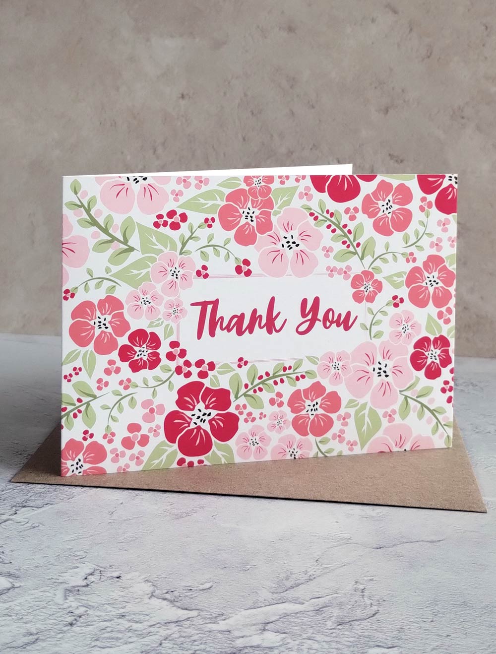 Pink floral thank you card taken from the set of 4 floral thank you cards - Pack 1