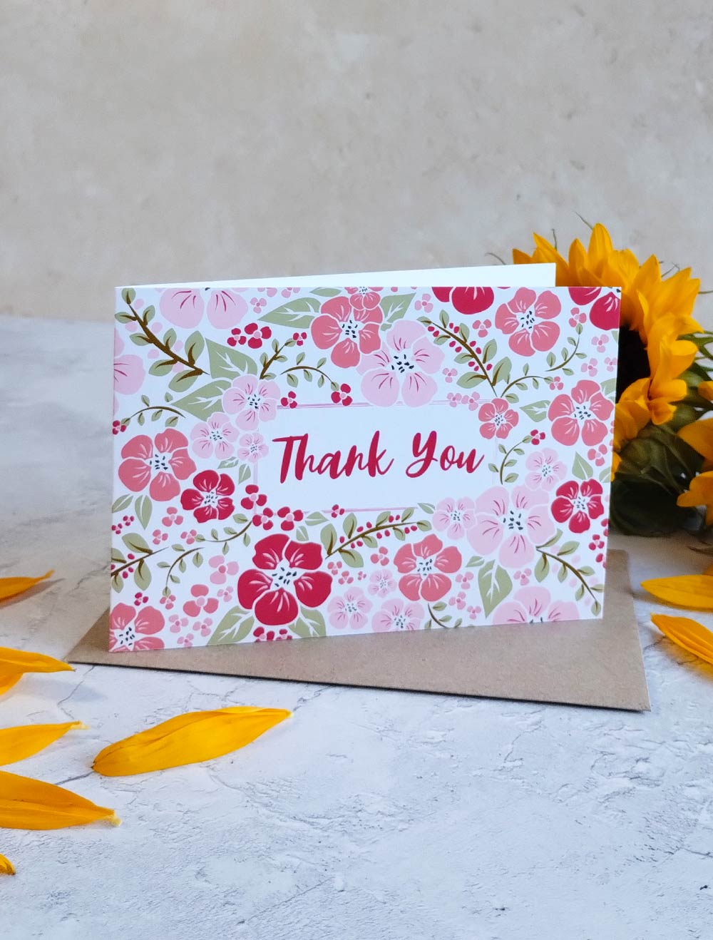 Pink floral thank you card taken from the set of 4 floral thank you cards - Pack 2