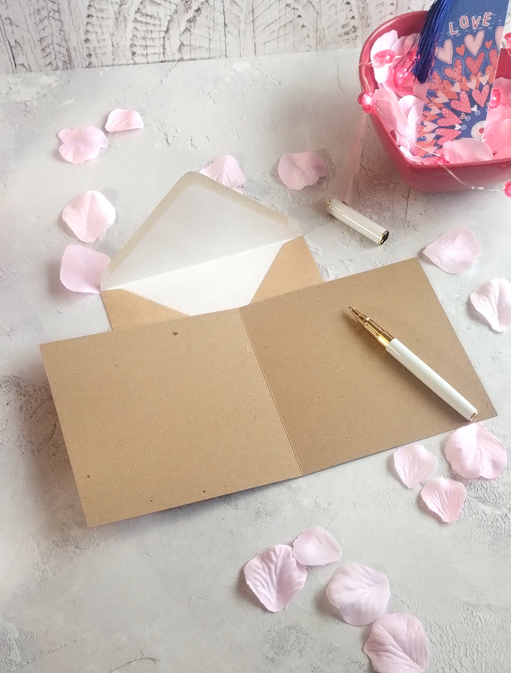 Azure Love greeting card inside is blank recycled kraft