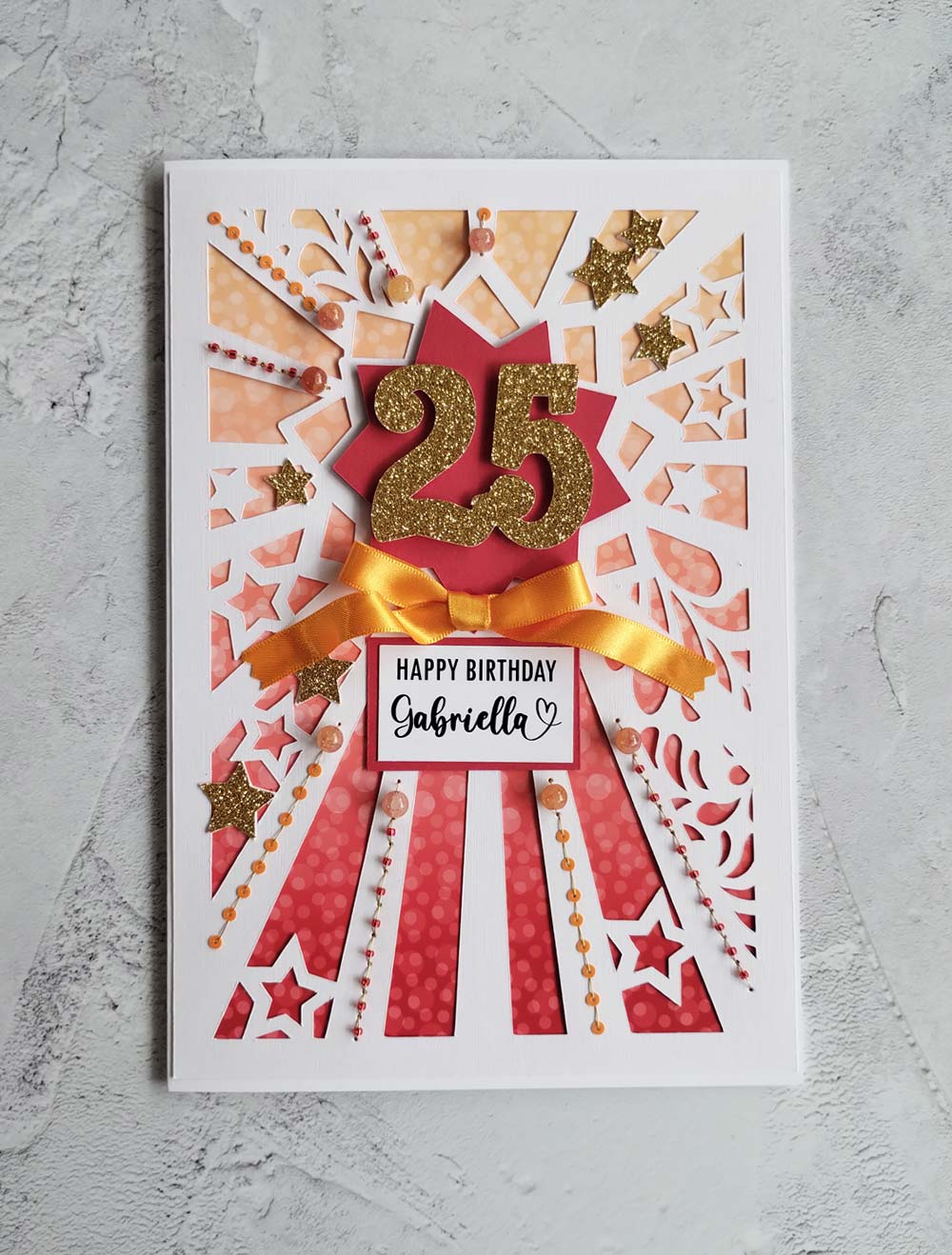 Personalised Starburst Hand sewn Milestone Rhubarb Birthday Card
