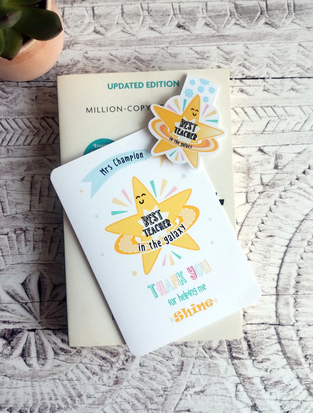 Best Teacher In The Galaxy Greeting Card and Magnetic Bookmark