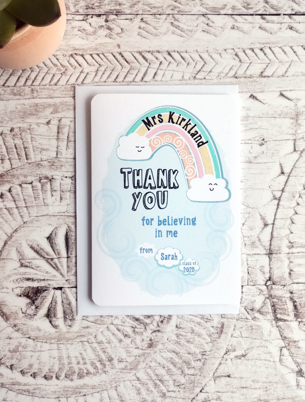 Thank you for believing in me rainbow teacher’s card