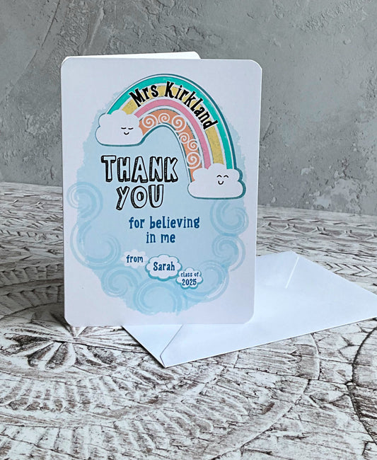 Personalised Rainbow Teacher's Card