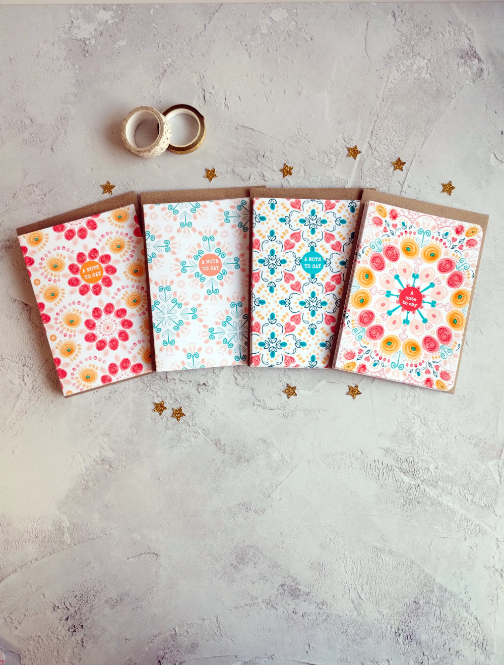 Four patterned note cards from the Summa range