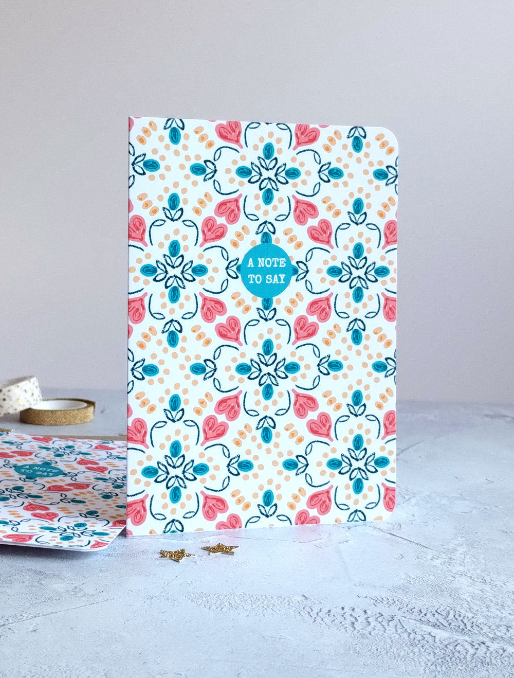 Summa Tiles Note card with floral pattern and 'A Note to Say' text.