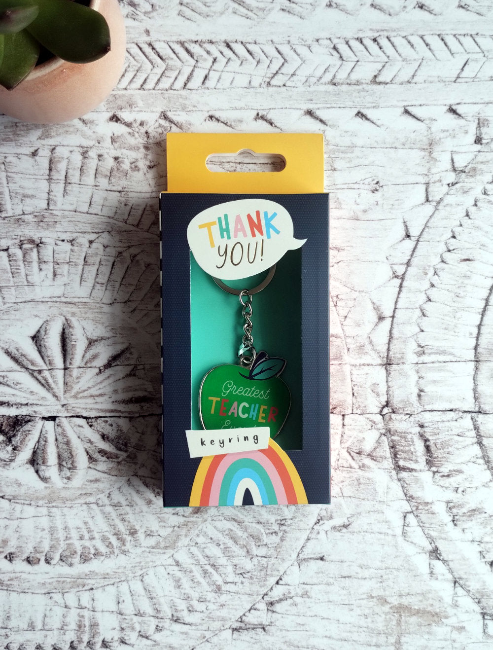 Boxed Green Apple Best Teacher Keyring Gift
