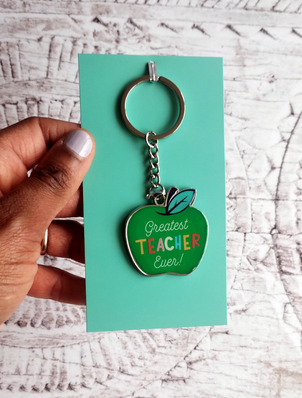 Green Apple Best Teacher Keyring