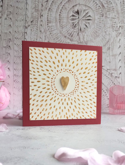 Love Shines hand painted  Gold Pattern Raspberry Valentines Cards 