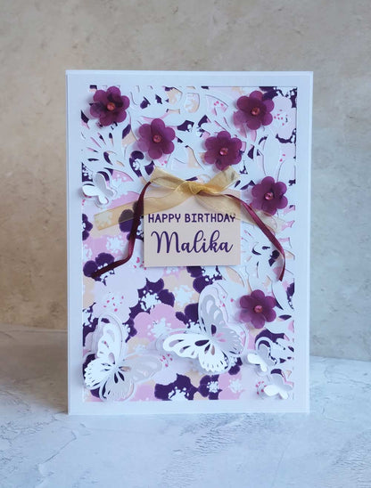 A5 Butterflies Floral handmade greeting card - blossoms berry collection