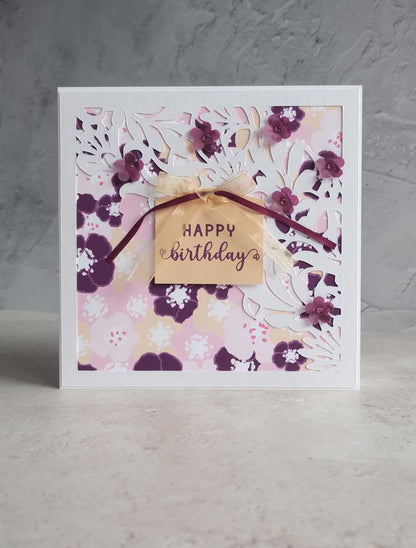 Floral Handmade Birthday greeting  card - blossoms berry design