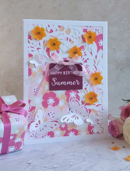 A5 Butterflies Floral handmade greeting card - blossoms summer