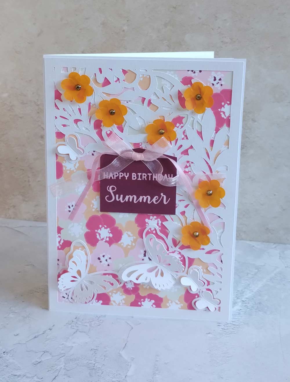 A5 Butterflies Floral handmade greeting card - blossoms summer