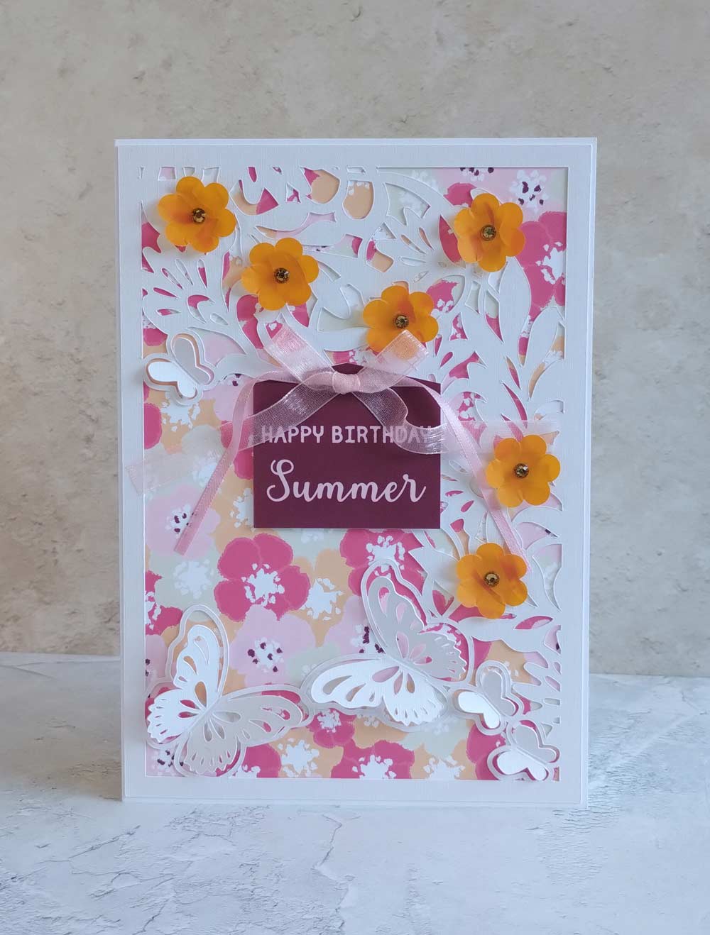 A5 Butterflies Floral handmade greeting card - blossoms summer