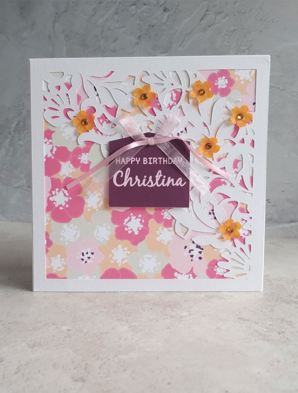 Floral Handmade Birthday greeting  card - blossoms summer design