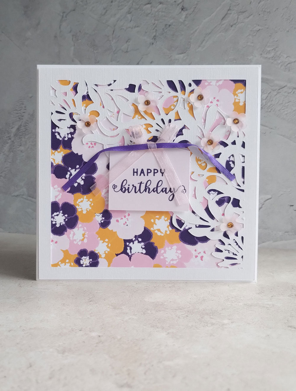 Floral Handmade Birthday greeting  card- blossoms indigo design