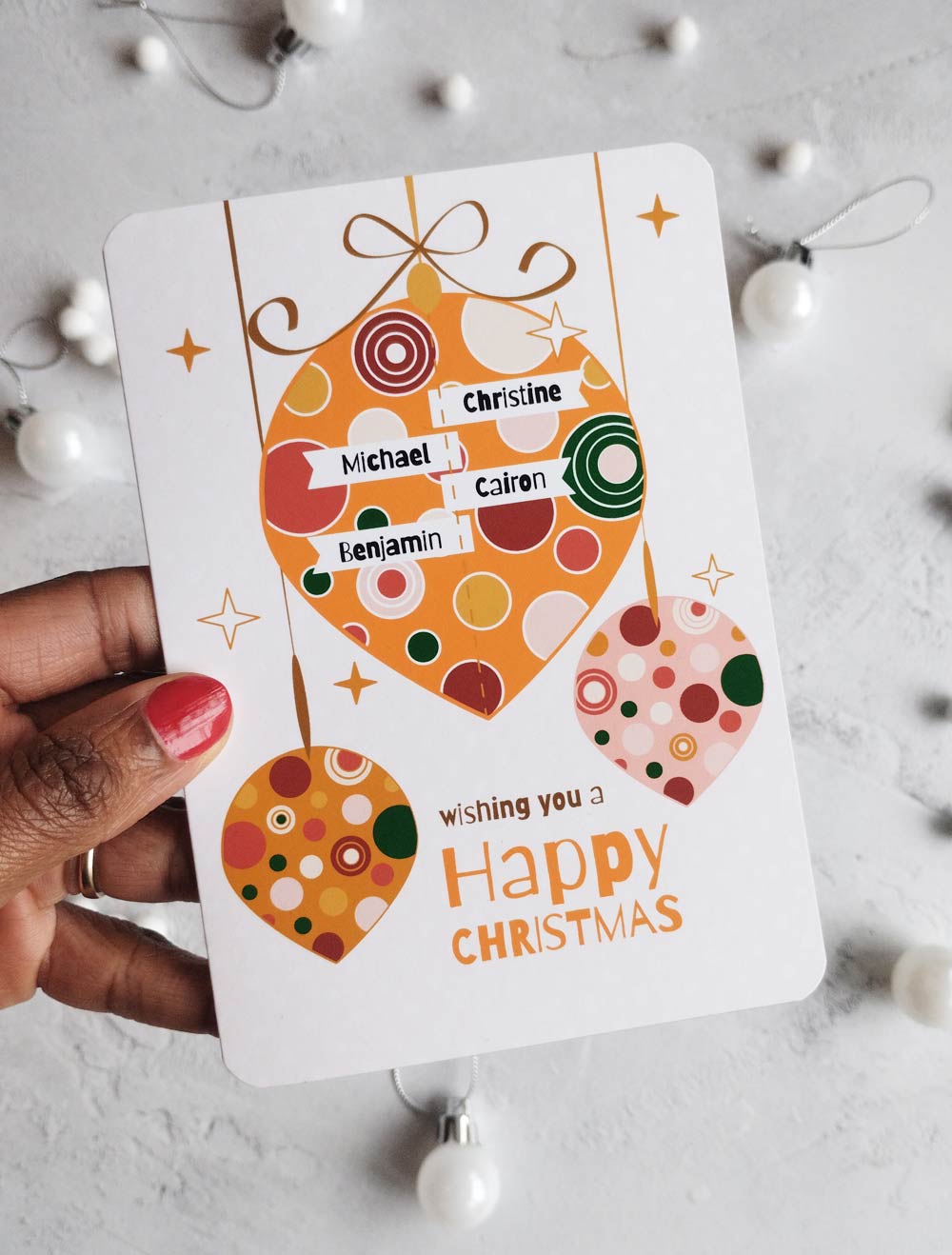 Dotty Baubles Christmas Personalised Card