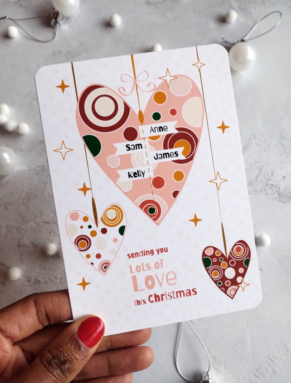 Dotty Hearts Christmas Personalised Card