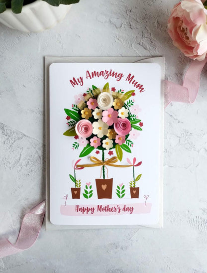 Mum's Hand-rolled Paper Flower Tree A5 Greeting Card