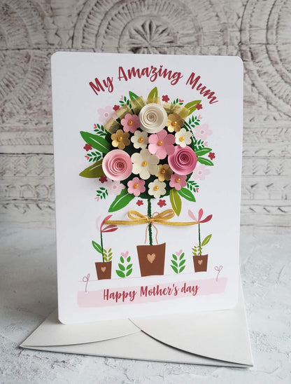 Mum's Hand-rolled Paper Flower Tree A5 Greeting Card