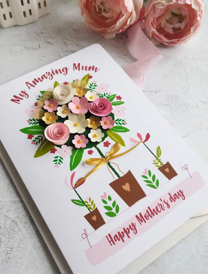 Mum's Hand-rolled Paper Flower Tree A5 Greeting Card