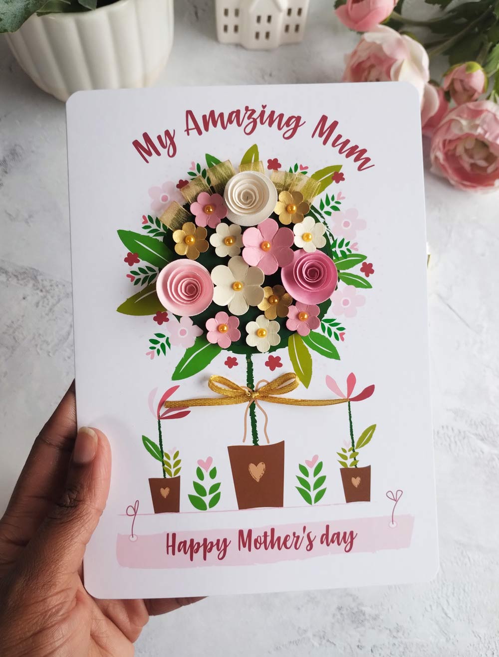 Mum's Hand-rolled Paper Flower Tree A5 Greeting Card