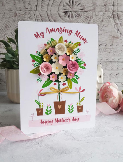 Mum's Hand-rolled Paper Flower Tree A5 Greeting Card