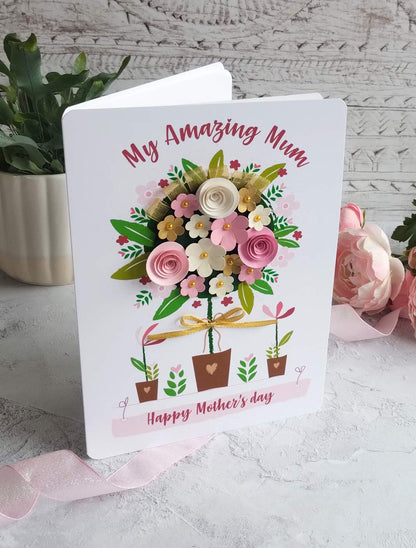 Mum's Hand-rolled Paper Flower Tree A5 Greeting Card