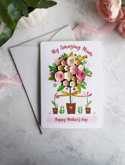 Mum's Hand-rolled Paper Flower Tree A5 Greeting Card