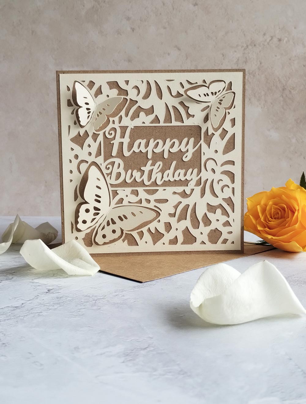 Recycled Natural butterflies birthday card with Kraft envelope