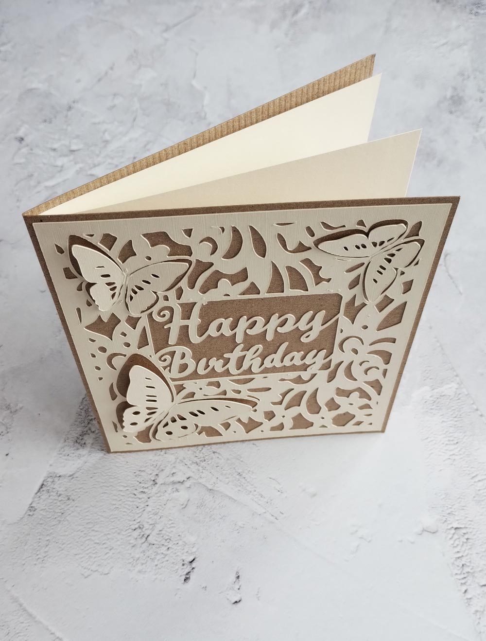 Recycled Natural butterflies birthday card with Kraft envelope