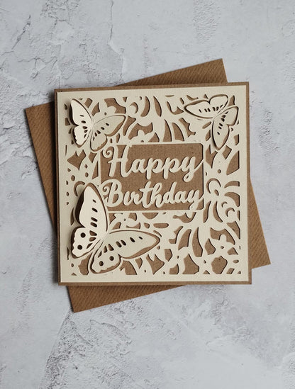 Recycled Natural butterflies birthday card with Kraft envelope