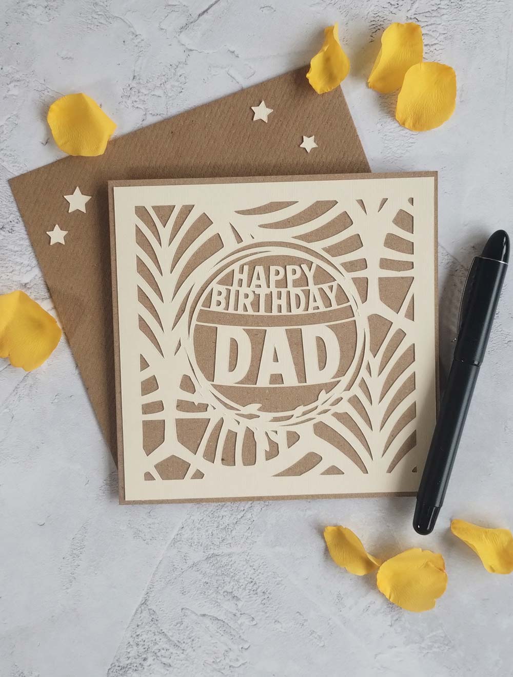 Dad Recycled Natural butterflies birthday card with Kraft envelope