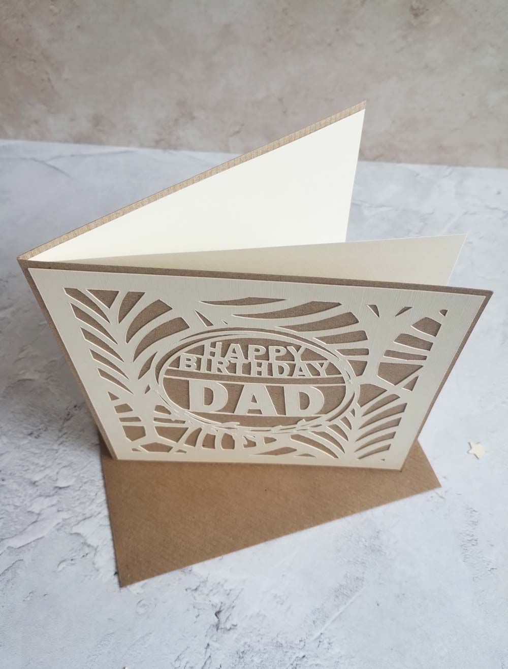 Dad Recycled Natural butterflies birthday card with Kraft envelope