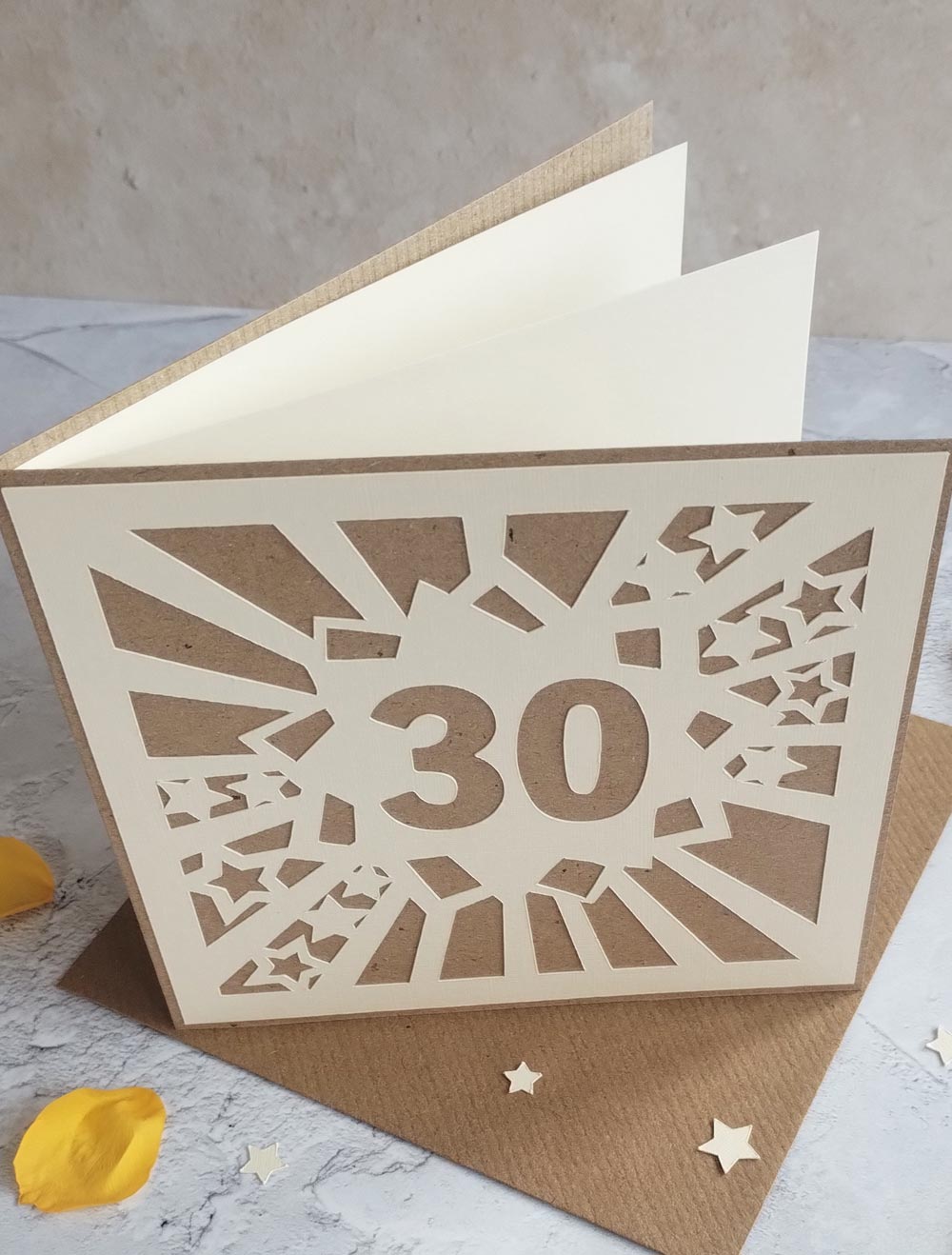 Recycled Natural Starburst milestone birthday card with Kraft envelope