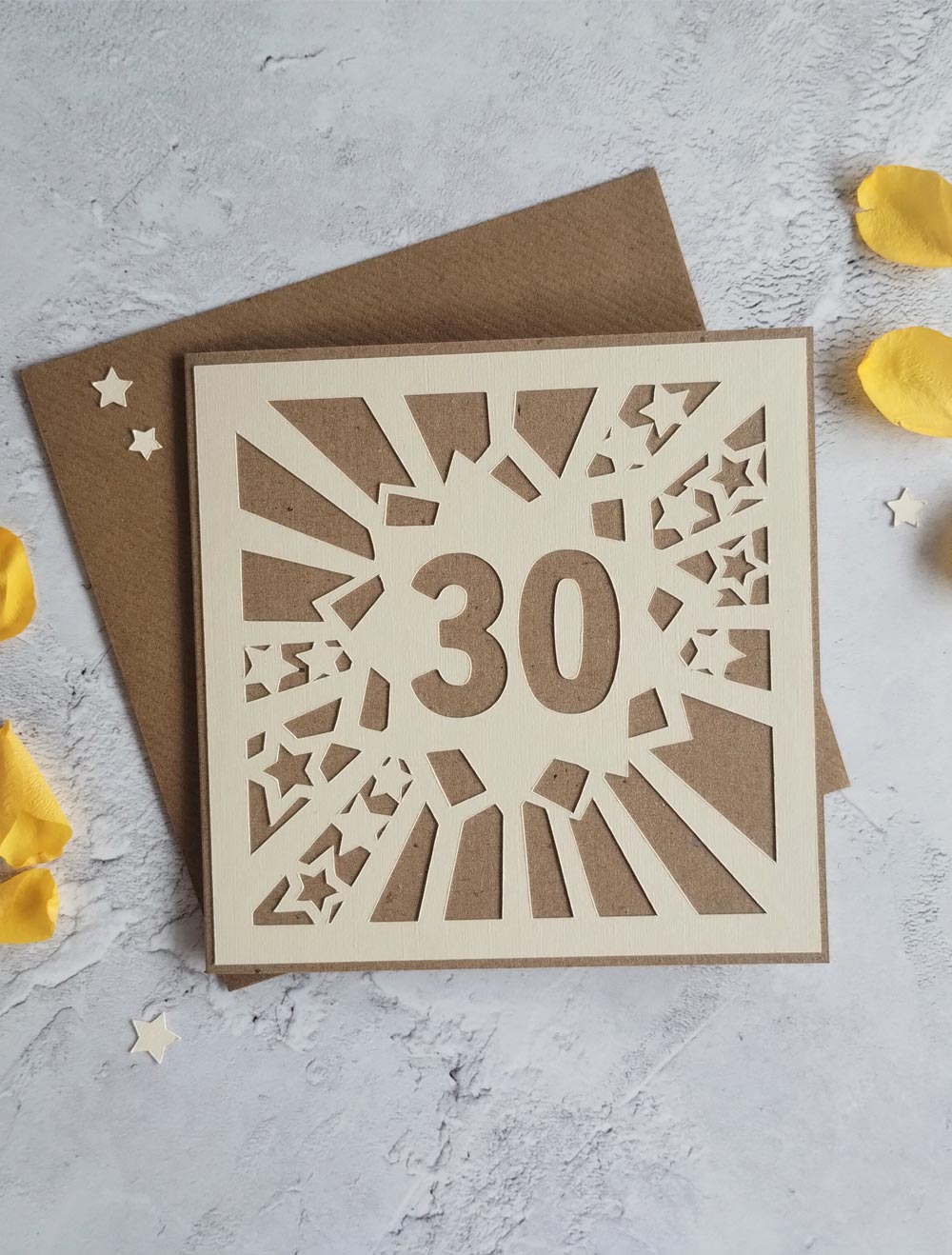 Recycled Natural Starburst milestone birthday card with Kraft envelope