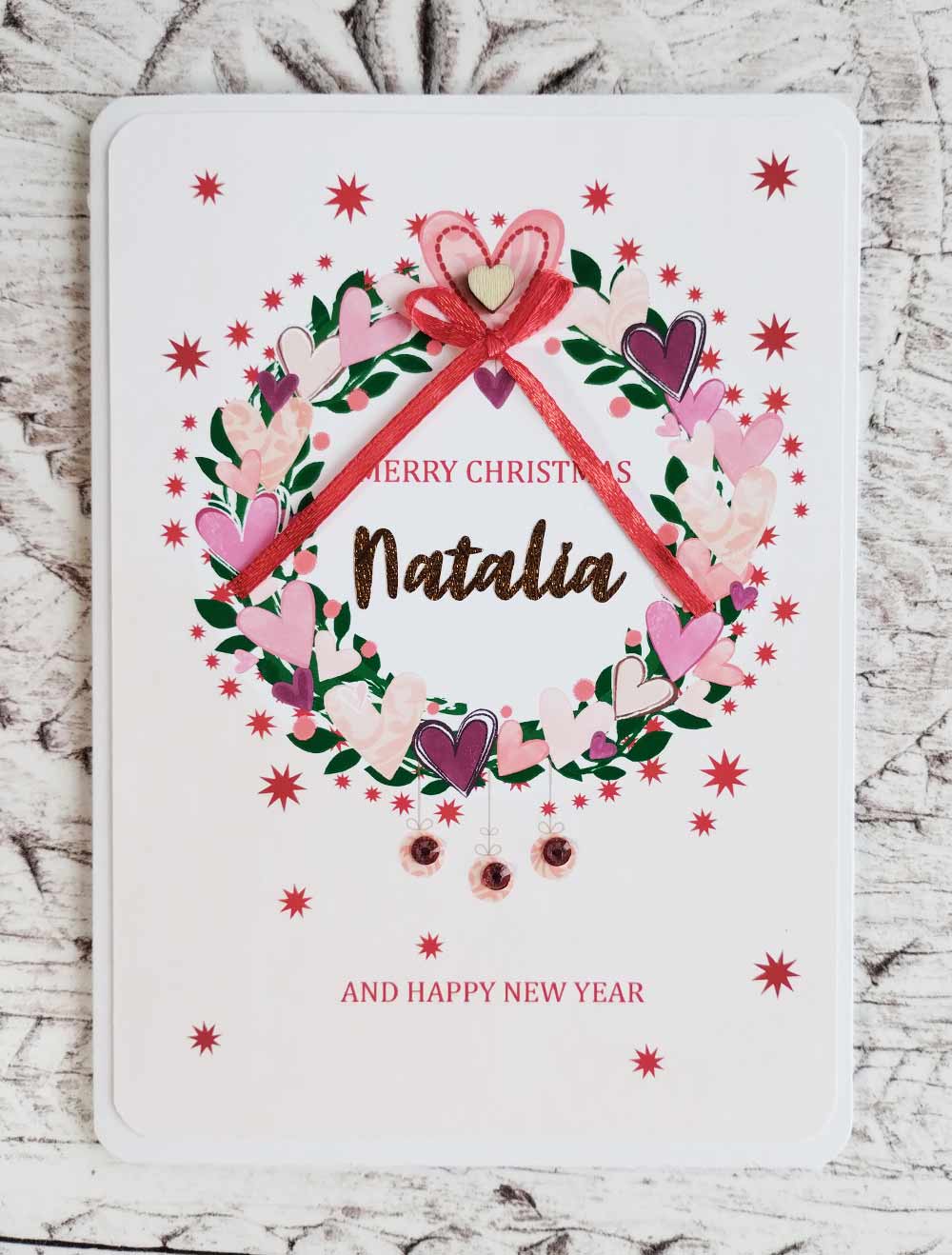 Personalised Heart Wreath Christmas Card 