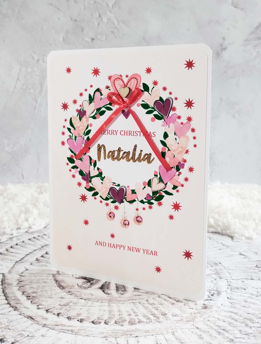 Personalised Heart Wreath Christmas Card 