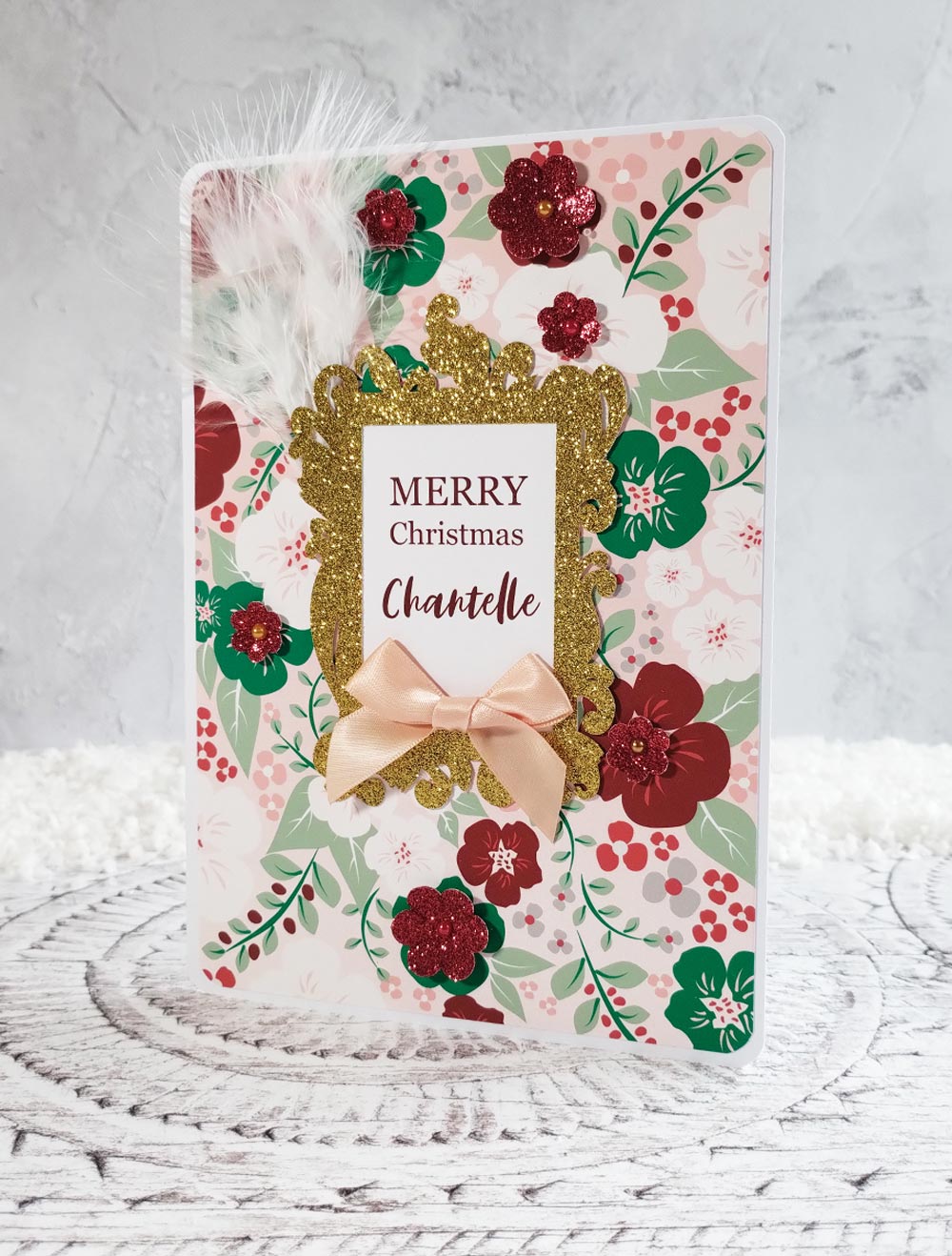 Bold Personalised A5 Pink Floral Christmas Card