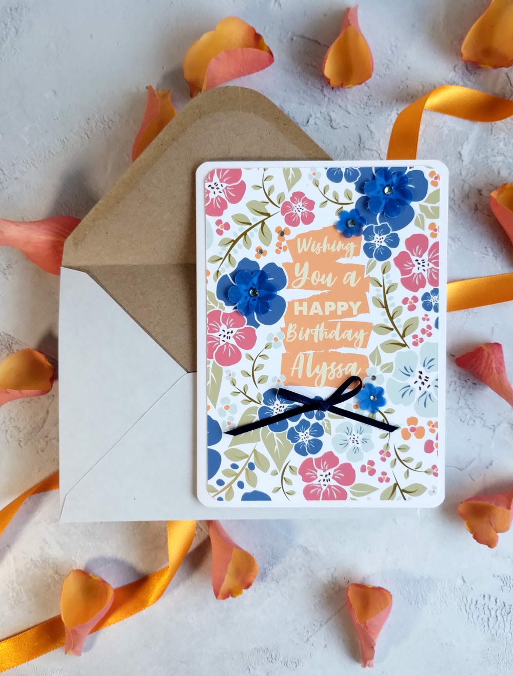 Personalised New Blossoms Blue Birthday Card