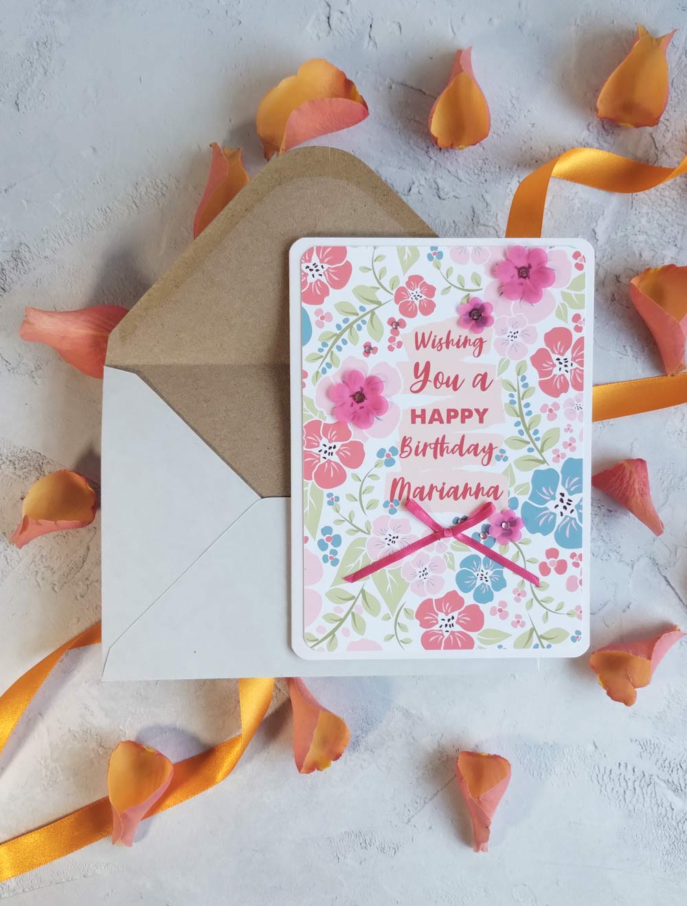 Personalised New Blossoms Coral Birthday Card