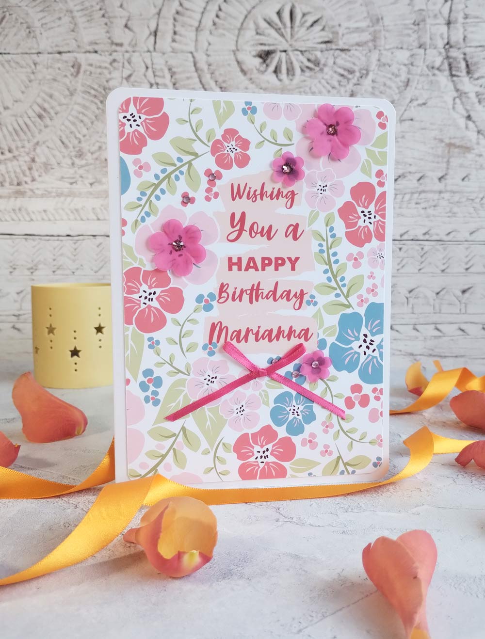 Personalised New Blossoms Coral Birthday Card