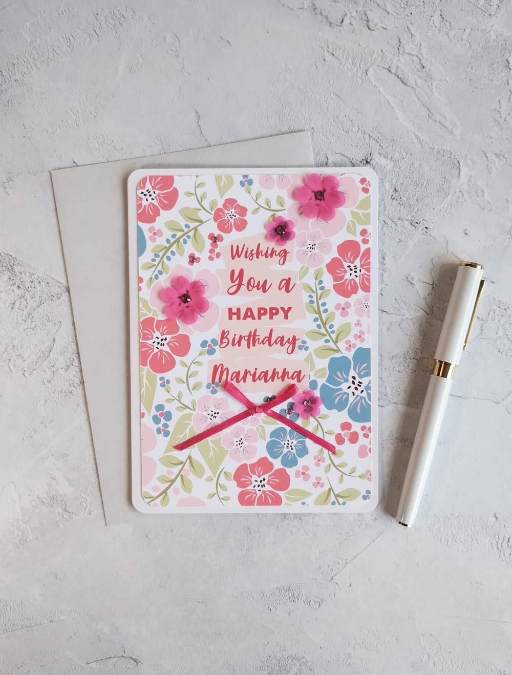 Personalised New Blossoms Coral Birthday Card